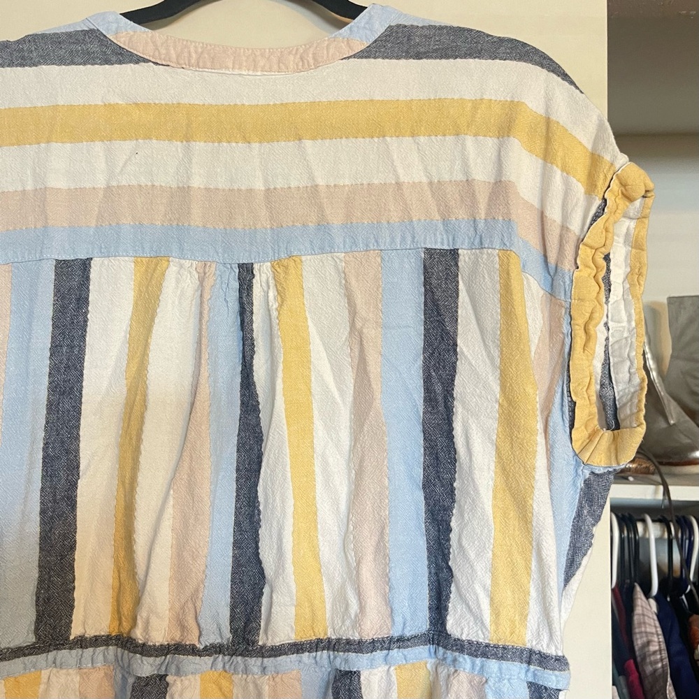 Time & Tru Dress Linen Blend Striped Elastic Drawstring Pockets Boho sz … - Picture 4 of 6